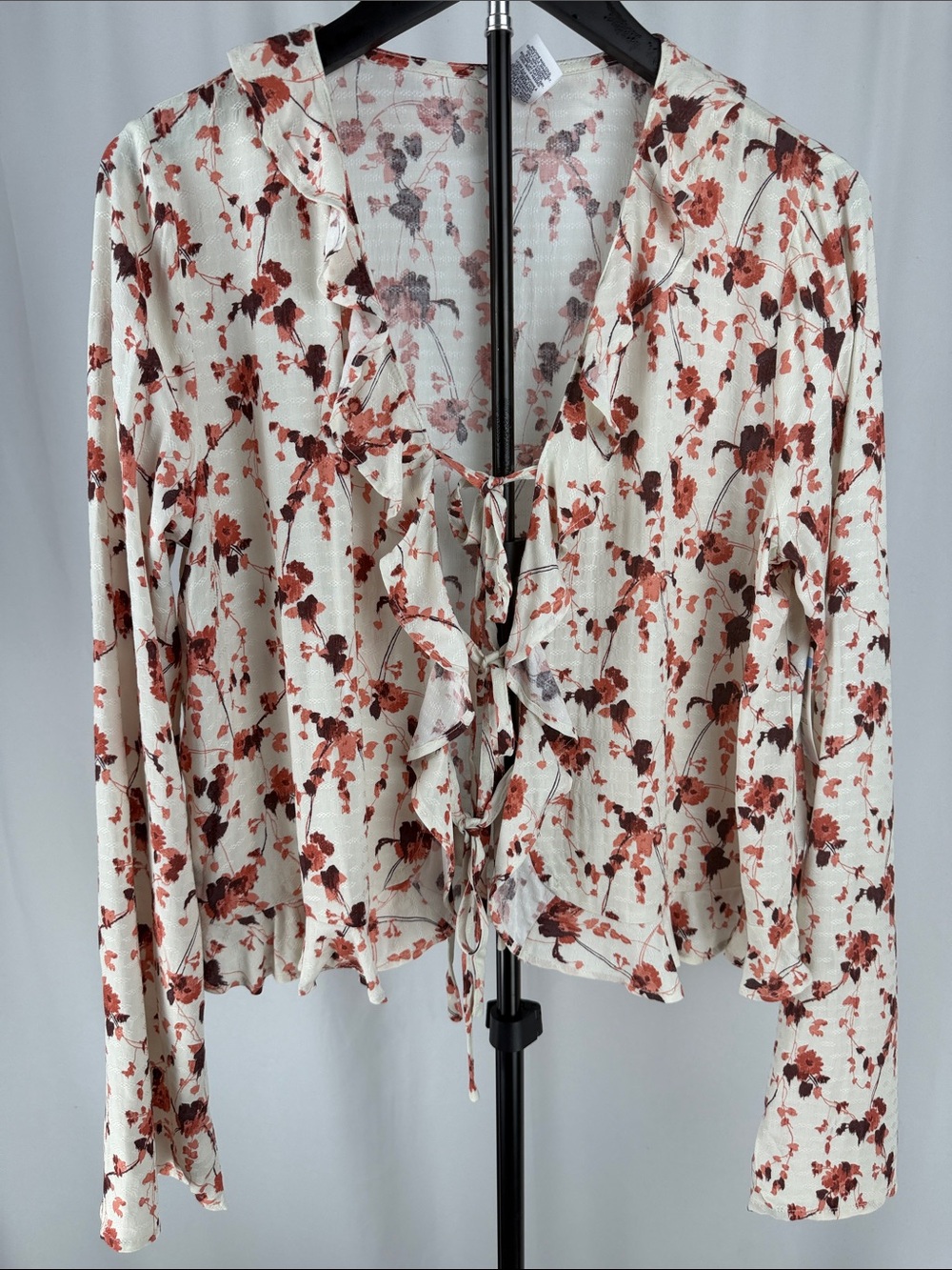 Melrose and Market Floral Ruffle Tie Front Blouse Small